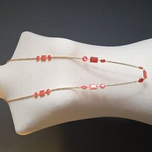 Vintave Coral Pink and Gold Tone Long Statement Necklace